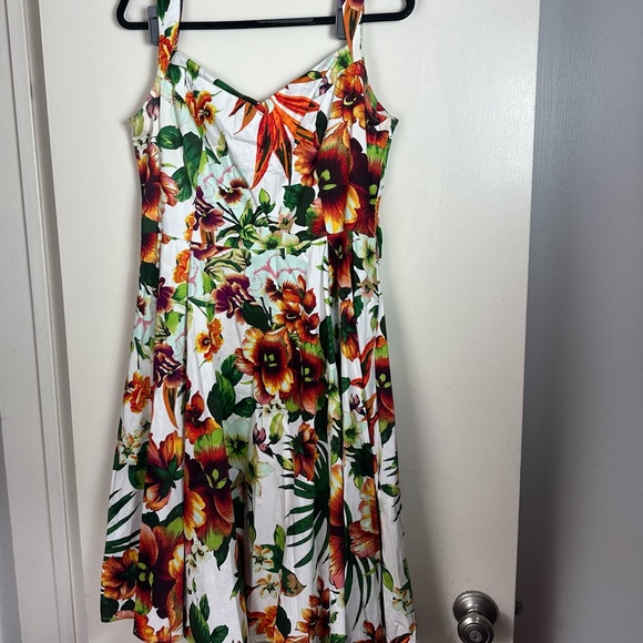 Hearts & Roses Princess Lilly Floral Rose Orange Green PinupRetro Swing Dress 12 - Picture 9 of 16
